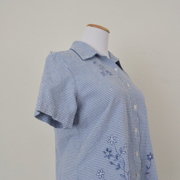 Vintage 80s Cotton Seersucker Check Blouse | size PM - Picture 5 of 10